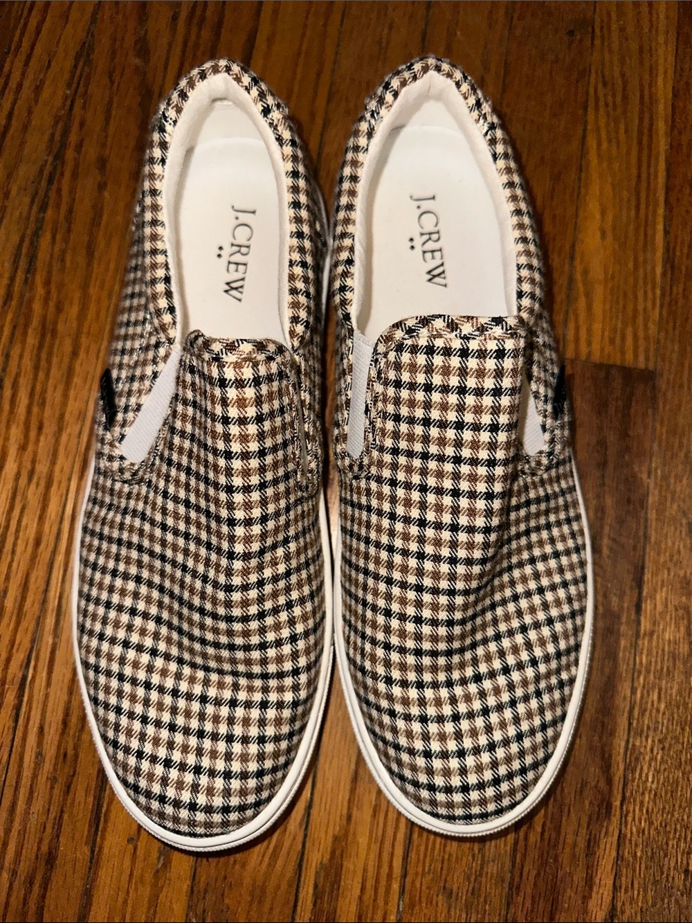J. Crew Black & Tan Plaid Slip-On Loafers 8